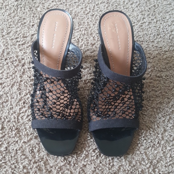 SOLD! ZaraMuleNettedBeadedHeels - Picture 3 of 8
